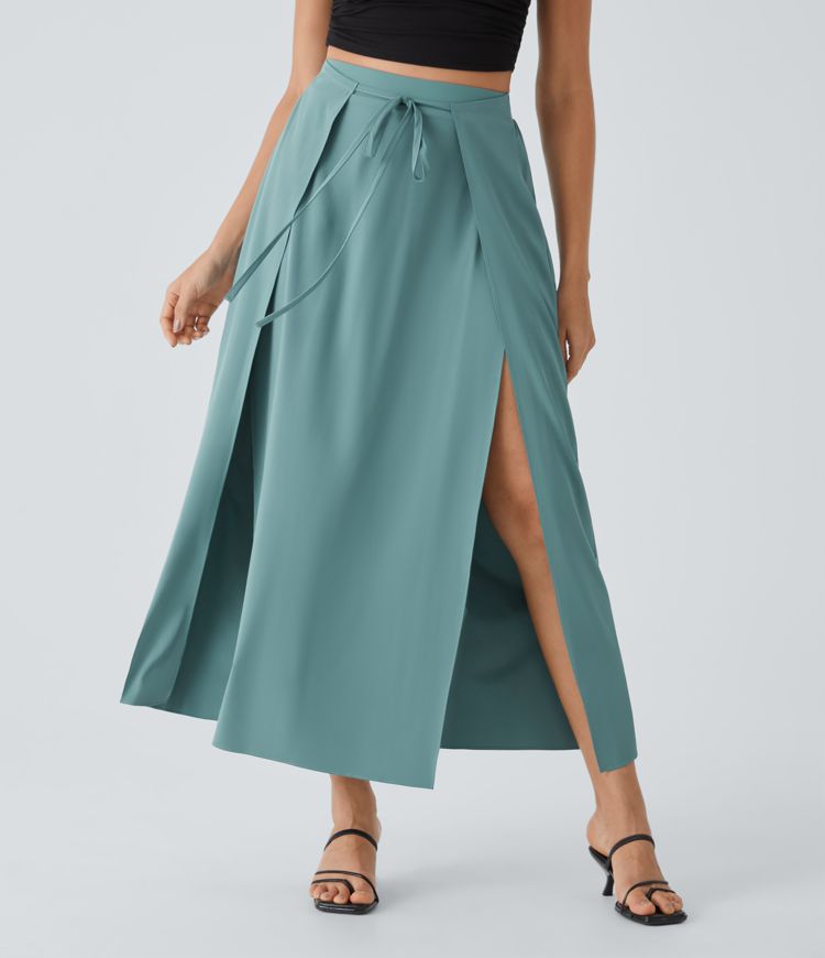 falda maxi informal 2 en 1 de secado rápido fluida con cintura alta y lazo frontal breezeful