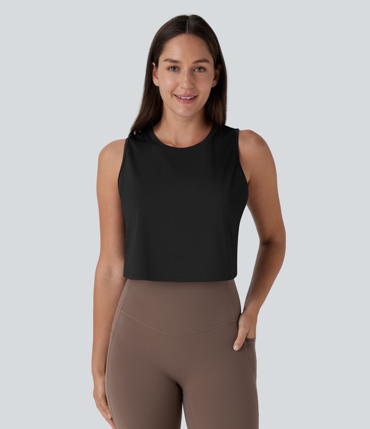 top de yoga corto liso con dobladillo cruzado y aberturas