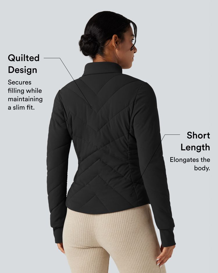 chaqueta acolchada informal puffflex de manga larga con cuello alto y abertura para el pulgar con bolsillos