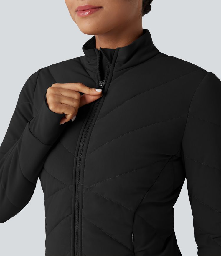 chaqueta acolchada informal puffflex de manga larga con cuello alto y abertura para el pulgar con bolsillos
