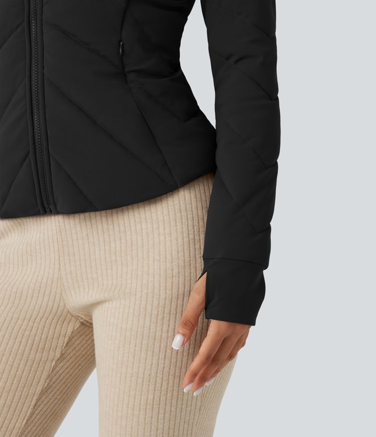 chaqueta acolchada informal puffflex de manga larga con cuello alto y abertura para el pulgar con bolsillos