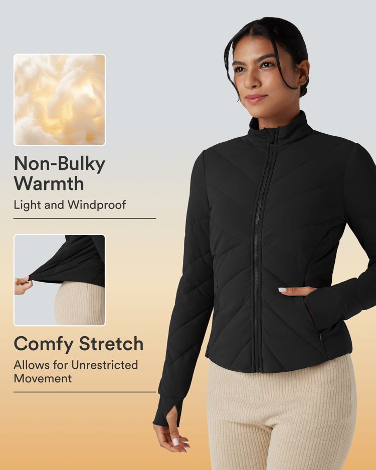 chaqueta acolchada informal puffflex de manga larga con cuello alto y abertura para el pulgar con bolsillos