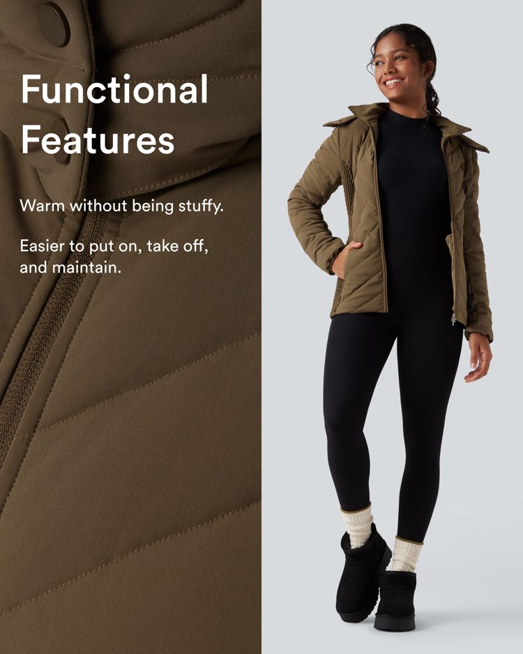 chaqueta acolchada informal fruncida con capucha extraíble y bolsillos puffflex