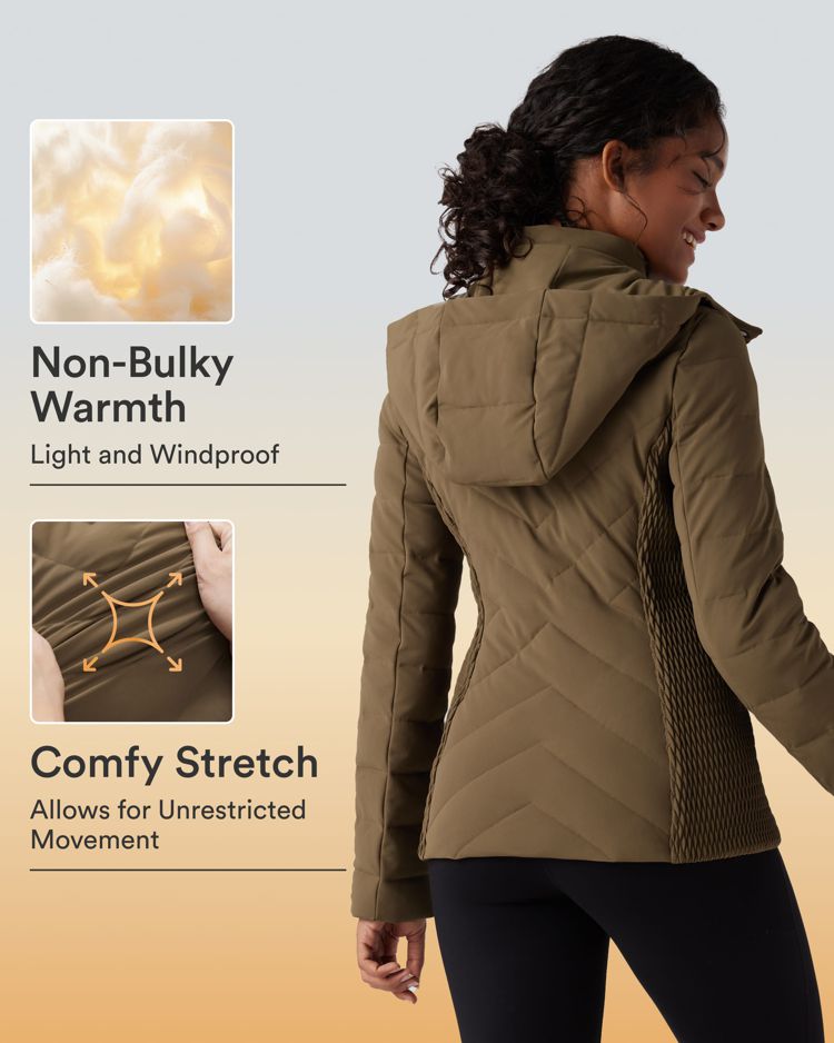 chaqueta acolchada informal fruncida con capucha extraíble y bolsillos puffflex