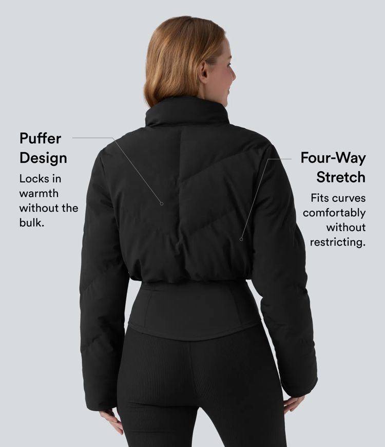 chaqueta acolchada informal corta puffflex 3 en 1 con cuello alto dobladillo curvo y aberturas para los pulgares con bolsillo