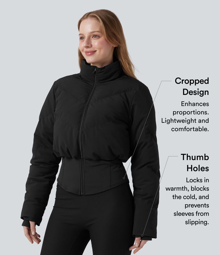 chaqueta acolchada informal corta puffflex 3 en 1 con cuello alto dobladillo curvo y aberturas para los pulgares con bolsillo