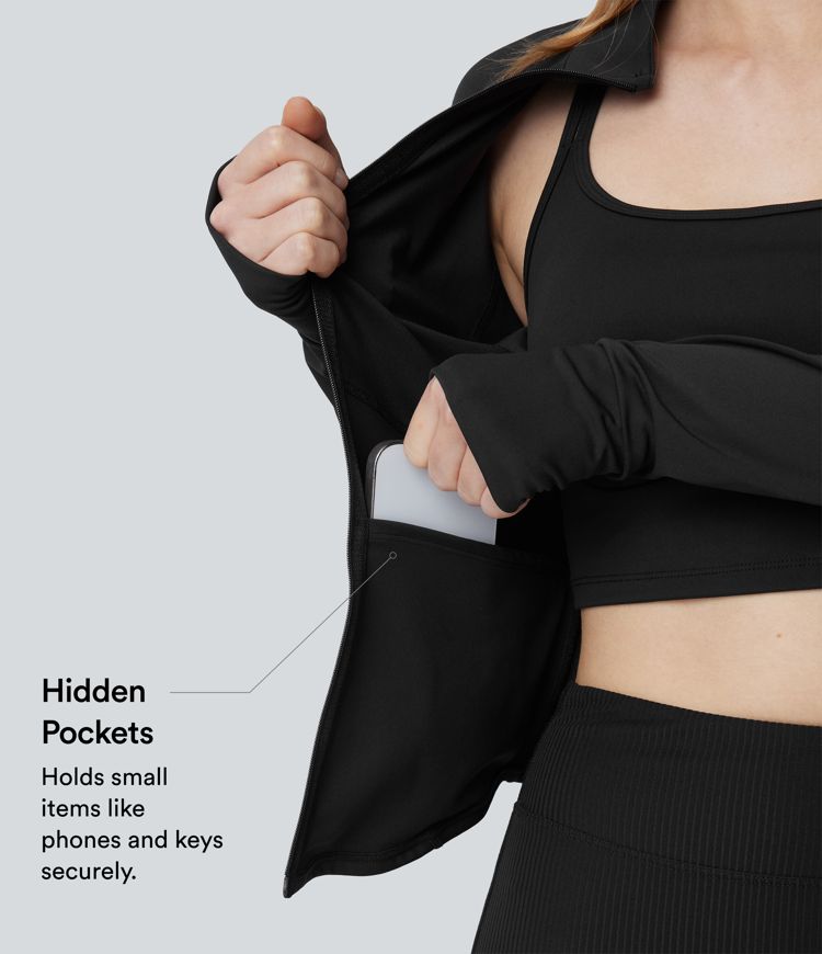 chaqueta acolchada informal corta puffflex 3 en 1 con cuello alto dobladillo curvo y aberturas para los pulgares con bolsillo