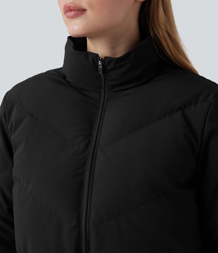 chaqueta acolchada informal corta puffflex 3 en 1 con cuello alto dobladillo curvo y aberturas para los pulgares con bolsillo