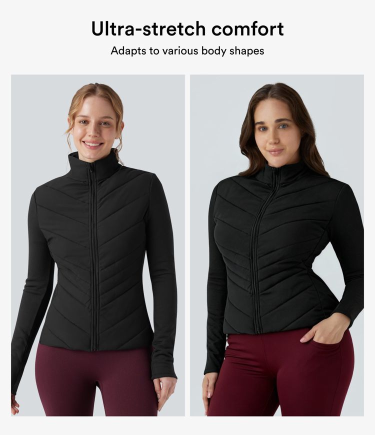 chaqueta acolchada para correr de manga larga con cuello alto cremallera y bolsillos