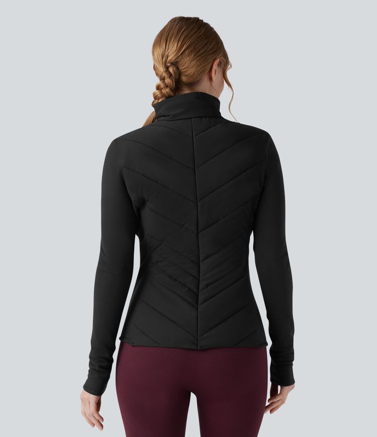 chaqueta acolchada para correr de manga larga con cuello alto cremallera y bolsillos