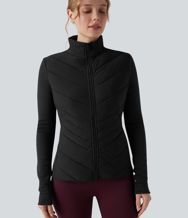 chaqueta acolchada para correr de manga larga con cuello alto cremallera y bolsillos