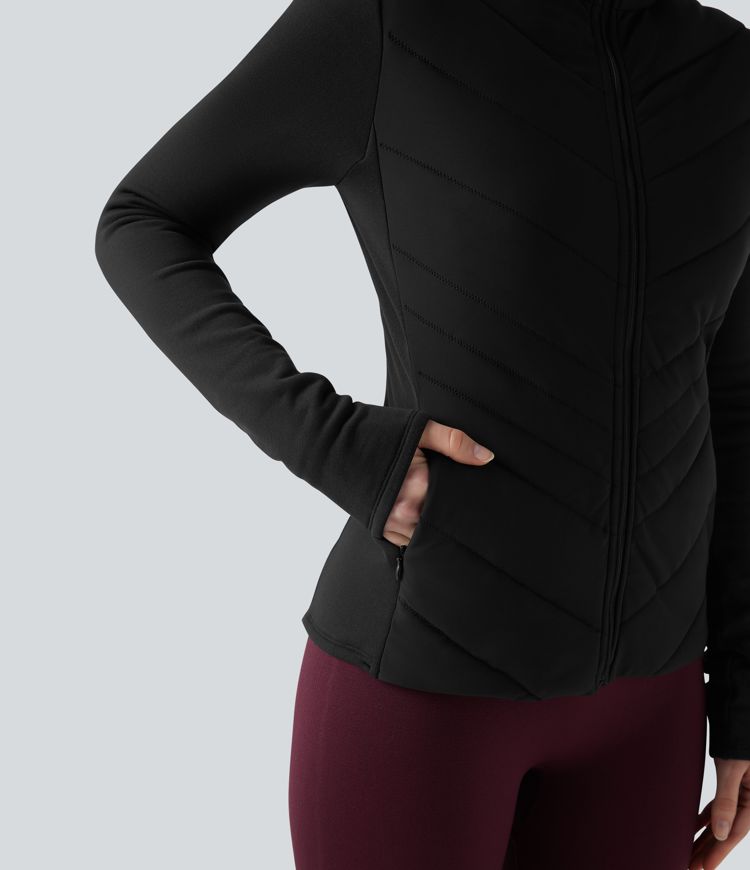 chaqueta acolchada para correr de manga larga con cuello alto cremallera y bolsillos