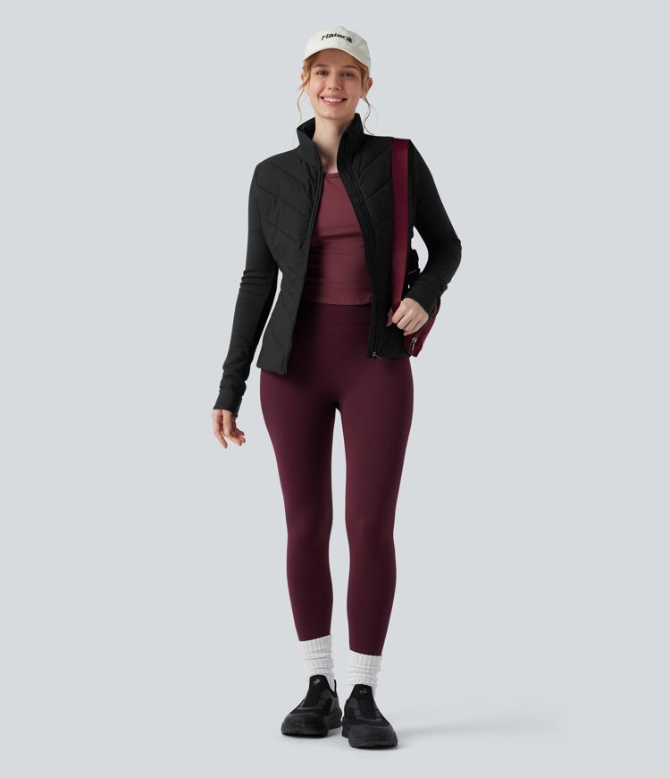 chaqueta acolchada para correr de manga larga con cuello alto cremallera y bolsillos