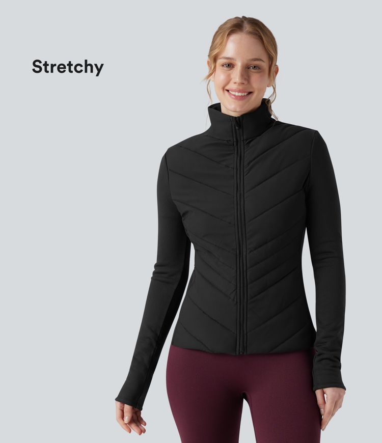 chaqueta acolchada para correr de manga larga con cuello alto cremallera y bolsillos