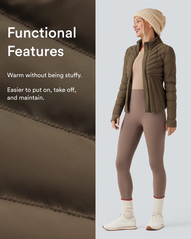 chaqueta acolchada de entrenamiento elástica puffflex con cuello alto aberturas para los pulgares y bolsillos