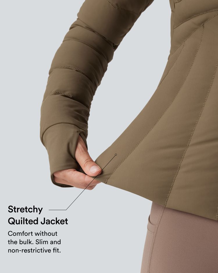 chaqueta acolchada de entrenamiento elástica puffflex con cuello alto aberturas para los pulgares y bolsillos