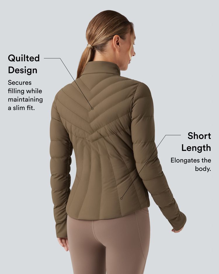 chaqueta acolchada de entrenamiento elástica puffflex con cuello alto aberturas para los pulgares y bolsillos