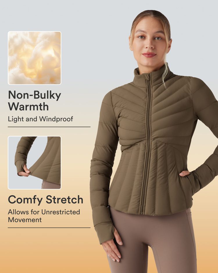 chaqueta acolchada de entrenamiento elástica puffflex con cuello alto aberturas para los pulgares y bolsillos