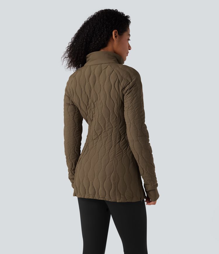 chaqueta acolchada de entrenamiento con cuello alto manga larga abertura para el pulgar cremallera y bolsillos