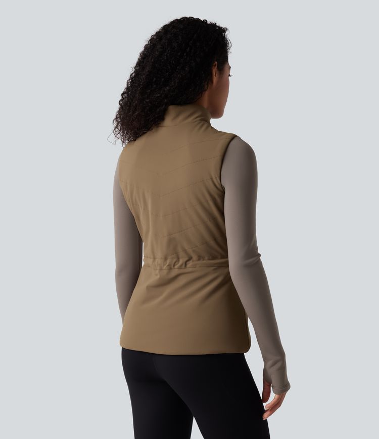chaqueta polar 3 en 1 de cuello alto manga larga aberturas para los pulgares y chaleco acolchado con bolsillos