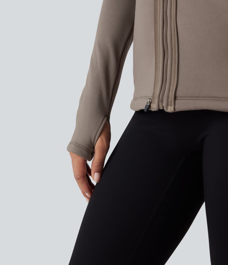 chaqueta polar 3 en 1 de cuello alto manga larga aberturas para los pulgares y chaleco acolchado con bolsillos