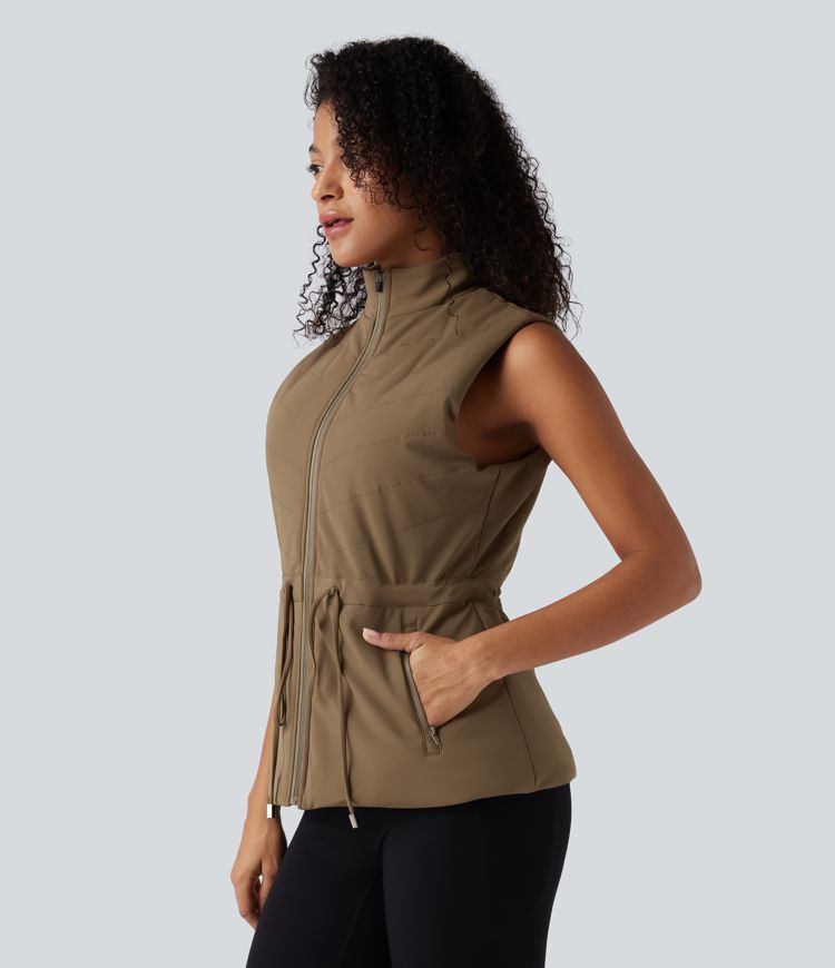 chaqueta polar 3 en 1 de cuello alto manga larga aberturas para los pulgares y chaleco acolchado con bolsillos