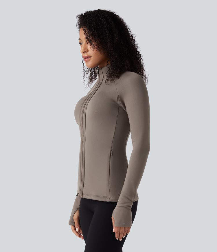 chaqueta polar 3 en 1 de cuello alto manga larga aberturas para los pulgares y chaleco acolchado con bolsillos