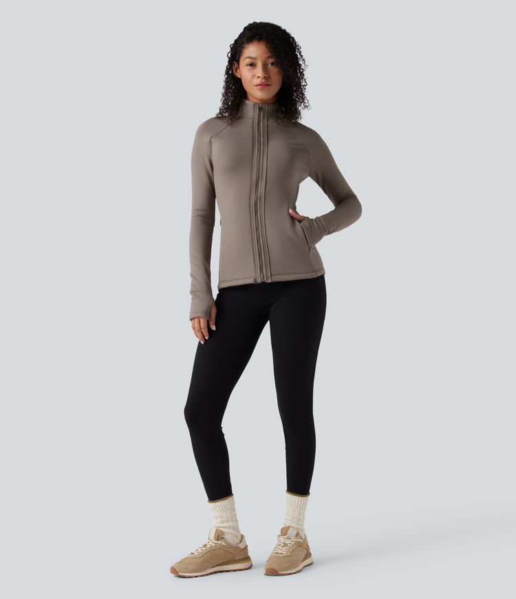 chaqueta polar 3 en 1 de cuello alto manga larga aberturas para los pulgares y chaleco acolchado con bolsillos