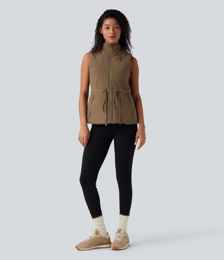 chaqueta polar 3 en 1 de cuello alto manga larga aberturas para los pulgares y chaleco acolchado con bolsillos