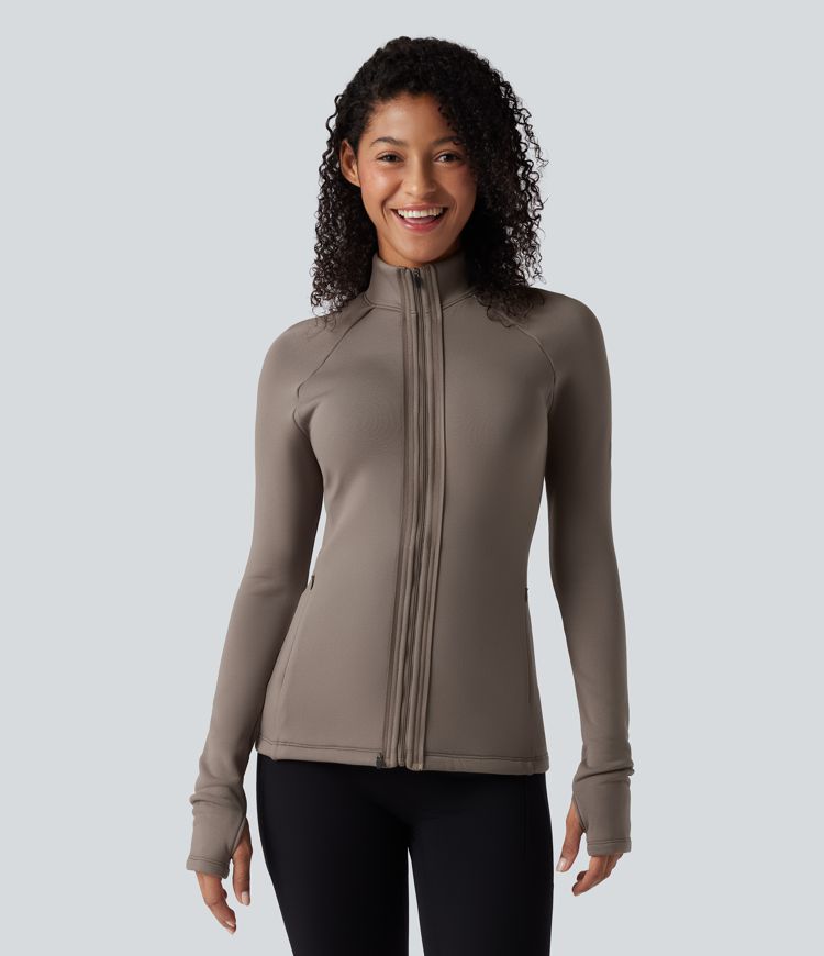 chaqueta polar 3 en 1 de cuello alto manga larga aberturas para los pulgares y chaleco acolchado con bolsillos