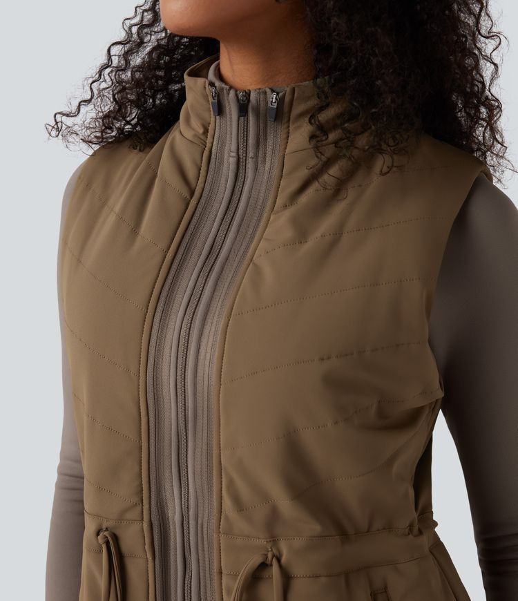 chaqueta polar 3 en 1 de cuello alto manga larga aberturas para los pulgares y chaleco acolchado con bolsillos