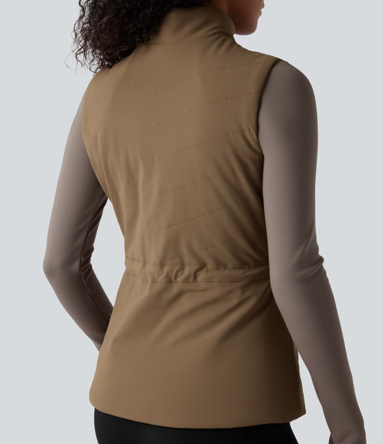 chaqueta polar 3 en 1 de cuello alto manga larga aberturas para los pulgares y chaleco acolchado con bolsillos