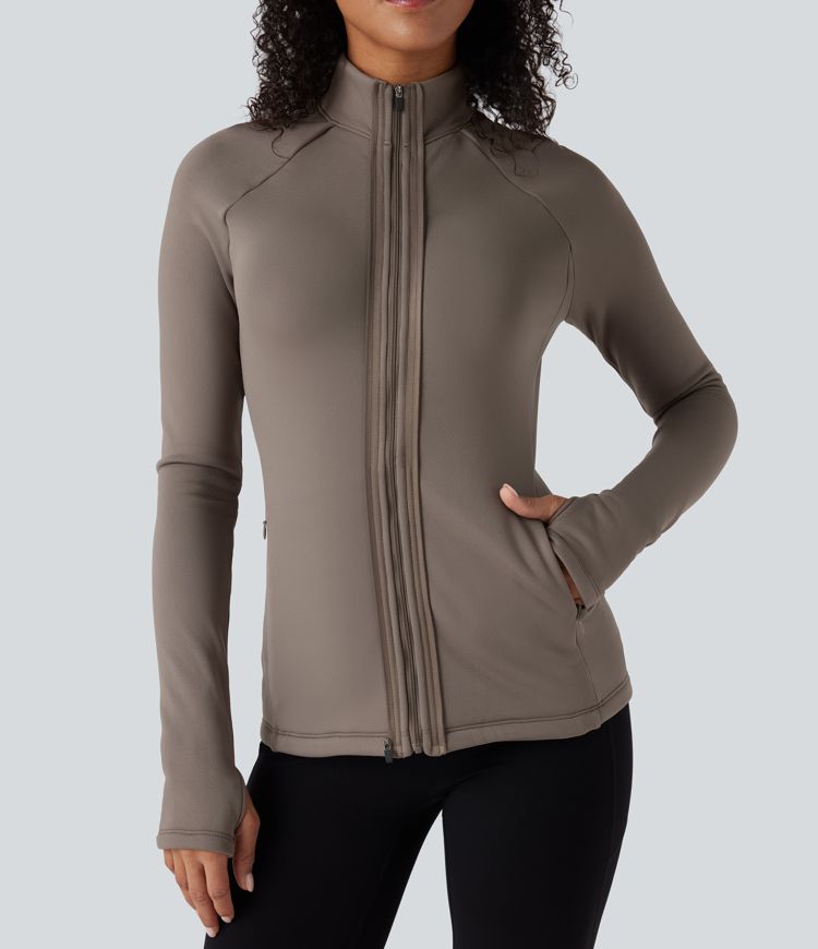chaqueta polar 3 en 1 de cuello alto manga larga aberturas para los pulgares y chaleco acolchado con bolsillos