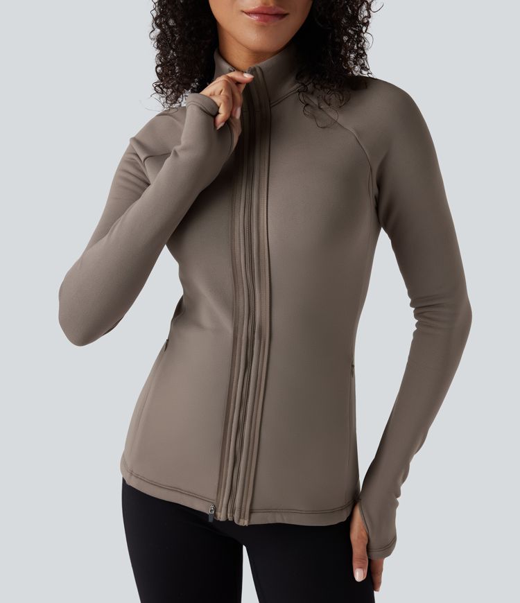 chaqueta polar 3 en 1 de cuello alto manga larga aberturas para los pulgares y chaleco acolchado con bolsillos
