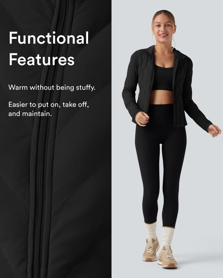 chaqueta acolchada informal elástica de manga larga con cuello alto y bolsillos puffflex