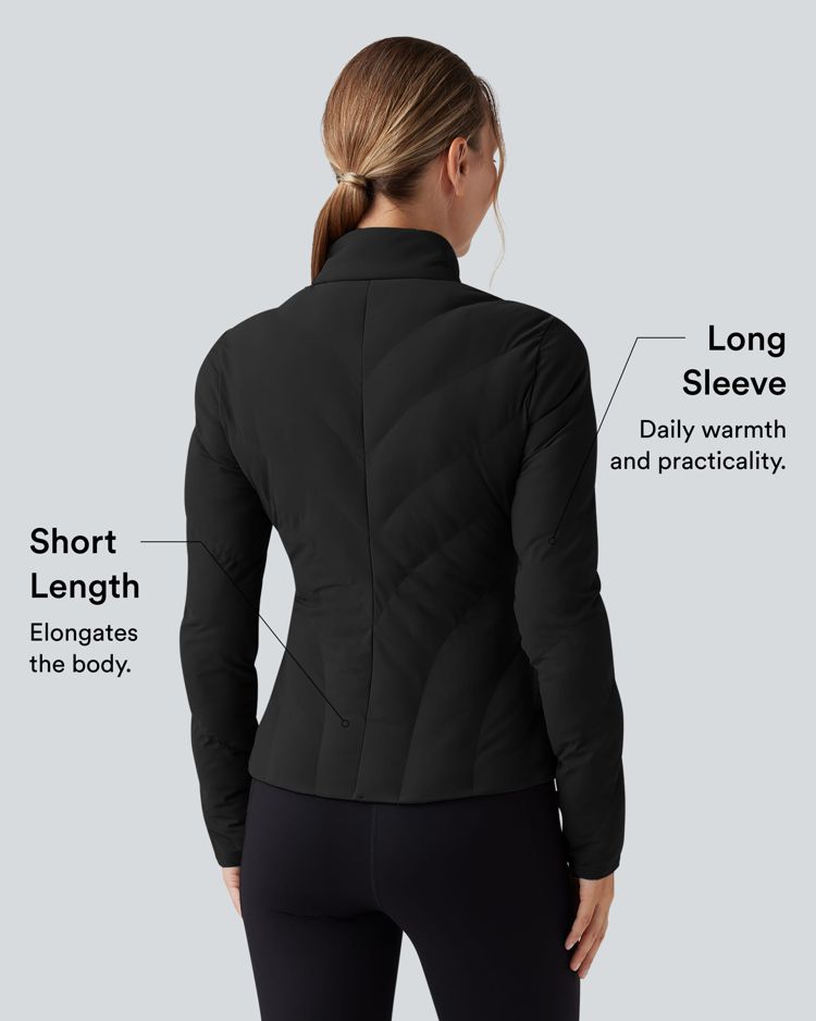 chaqueta acolchada informal elástica de manga larga con cuello alto y bolsillos puffflex