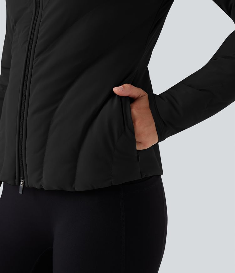 chaqueta acolchada informal elástica de manga larga con cuello alto y bolsillos puffflex