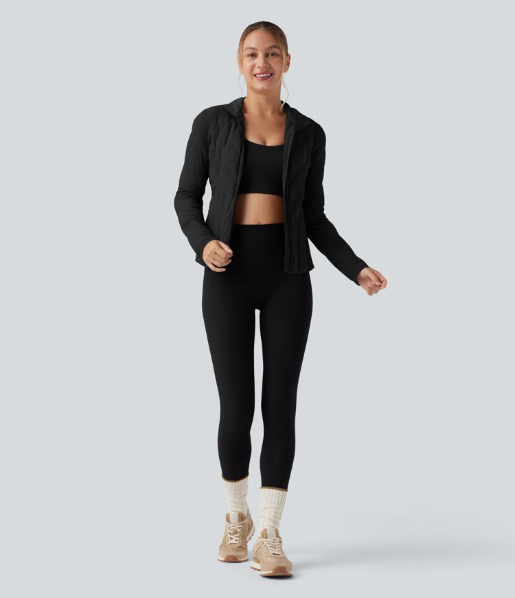 chaqueta acolchada informal elástica de manga larga con cuello alto y bolsillos puffflex
