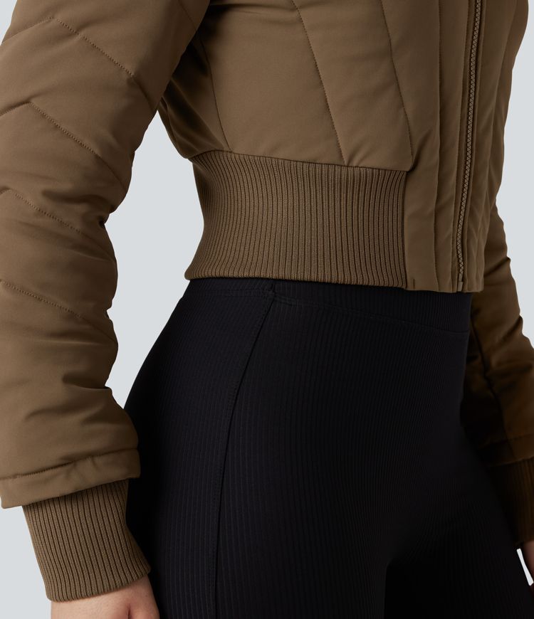 chaqueta acolchada informal de manga larga con capucha y ribete de piel sintética extraíble puffflex